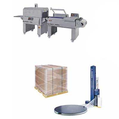 shrink wrapper and stretch wrapping machine for dairy products