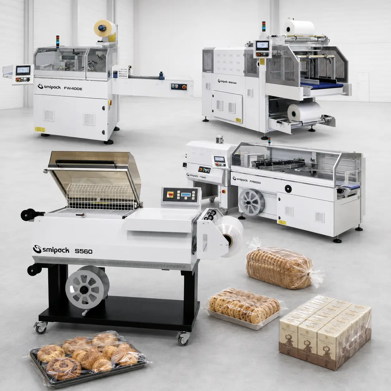Shrink wrapping machinery for bakery packaging